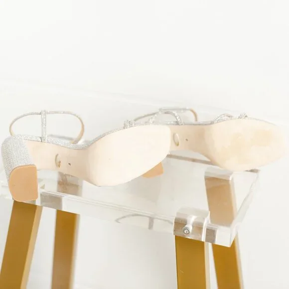 Badgley Mischka Rebekah Platinum Silver Women 8 Block Heel Sandal Fabric - Picture 4 of 14